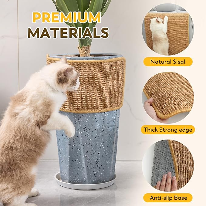 Cat Scratcher Mat with Sticky Tapes, 23.6" x 15.7" Sisal Cat Scratching Carpet for Indoor Cats, Horizontal Cat Scratcher for Cat House, Scratching Posts, and Couch Protection(Camel)