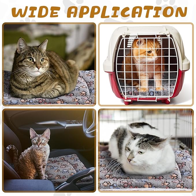 4 Pack Ultra Soft Dog Cat Bed Mat with Cute Prints Reversible Fleece Dog Crate Kennel Pad Cozy Washable Thickened Hamster Guinea Pig Pet Bed Mat for Small Animals(21 x 14 Inches,Gray)