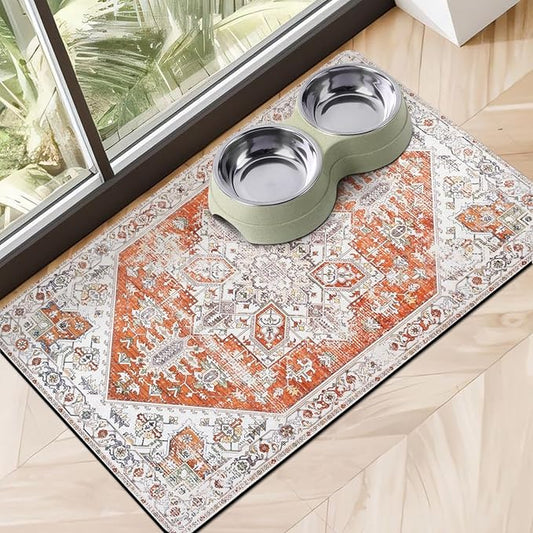 Eco-Friendly Boho Pet Feeding Mats - Non-Slip Cat & Dog Bowl Mats, Absorbent, Food & Water
