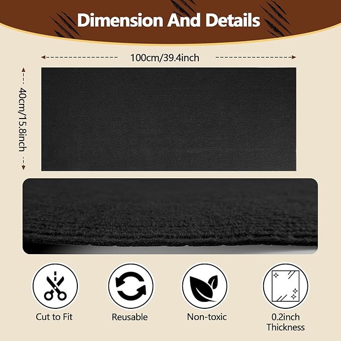 Cat Scratch Furniture Protector, 39.4"x15.8" Self Adhesive Cat Scratch Mat Pad,Cut to Fit DIY Replacement Carpet for Tree,Wall,Bed,Door, Couch Protector (Black)