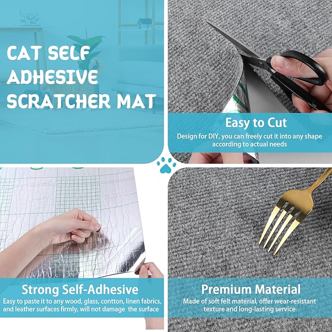 Climbing Cat Scratcher Mat Trimmable Cat Scratching Post Carpet 78.7’’x15.8’’ Self Adhesive Carpet Mat Pad Replacement for Cat Tree Shelves Post Couch Wall Furniture Steps DIY Protector (Light Gray)