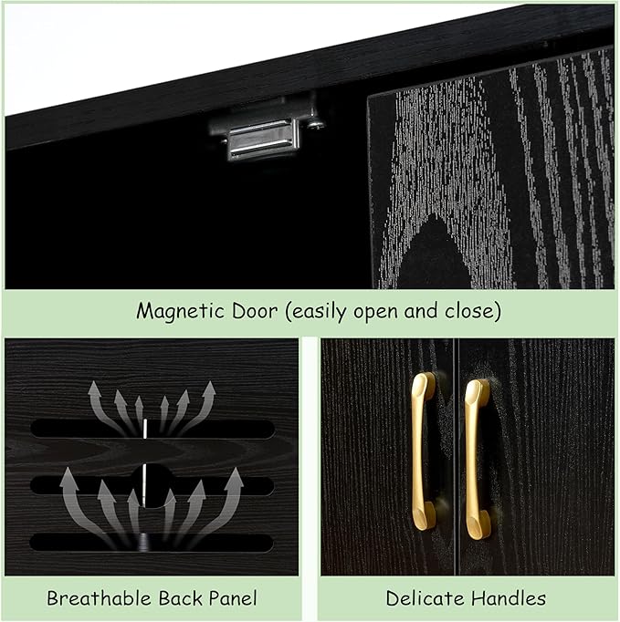 Litter Box Enclosure, 30.9'' High Large Litter Box Furniture, Modern Cat Litter Box Enclosure with Hidden Storage, Side Table, End Table, Black GCLB003BK