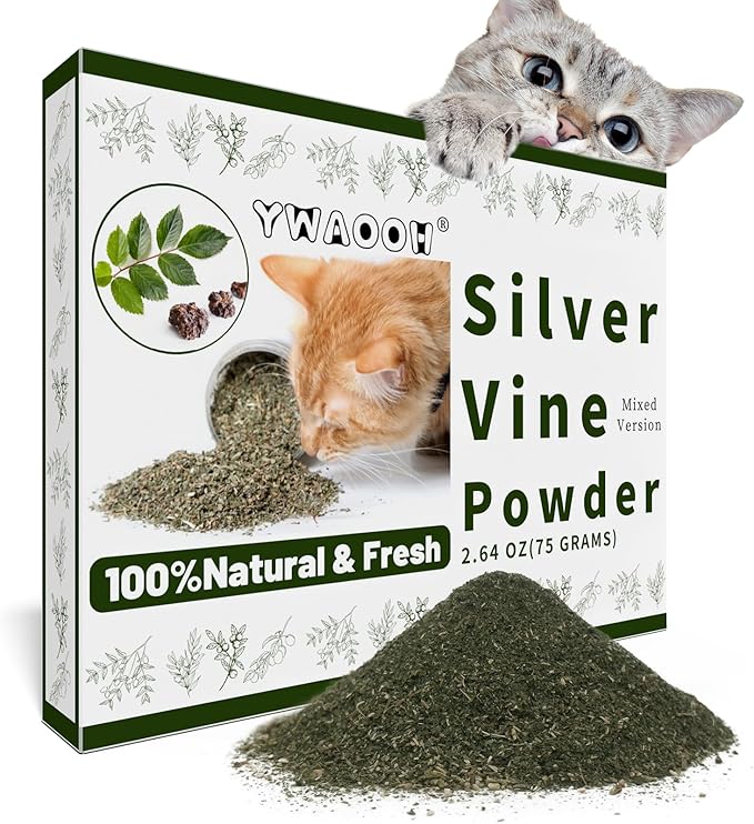 Cat Toys - Blend Silvervine Powder 75g with 5 Pouches, Catnip Alternative, 100% Natural Silver Vine Gall Fruit Powder & Silvervine Leaves, Suitable for All Cat Ages