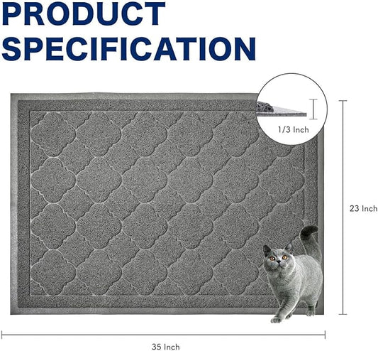WePet Cat Litter Box Mat, Kitty Premium PVC Pad, Durable Trapping Rug, Phthalate Free, Urine-Resistant, Scatter Control, L 35 x 23 Inch, Grey