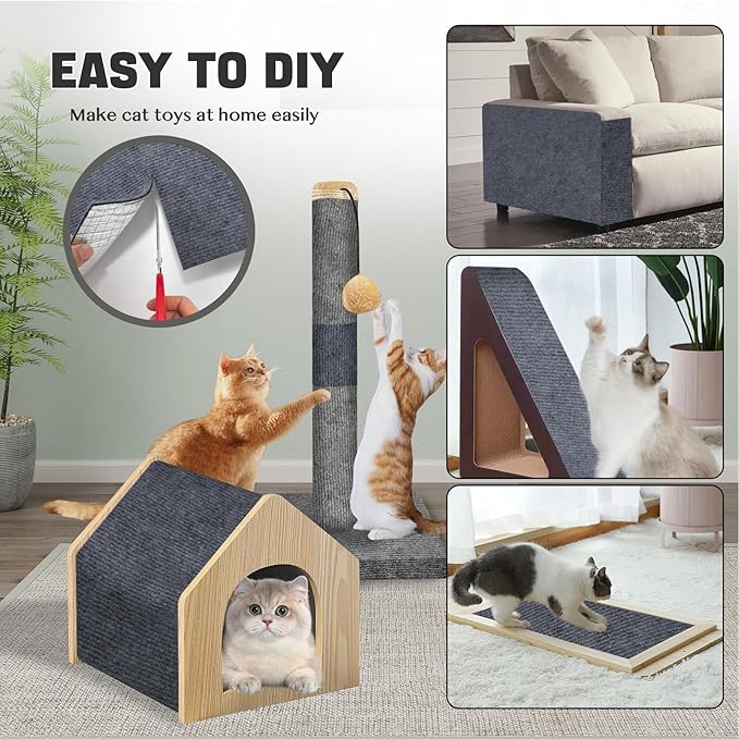 118"x15.8" Cat Scratch Couch Furniture Protector, Adhesive Cat Scratch Pad Deterrent for Furniture, Wall Corner Anit Scratcher Mat, DIY Climbing Cat Scratching Carpet Post Board Replacement (DarkGrey)