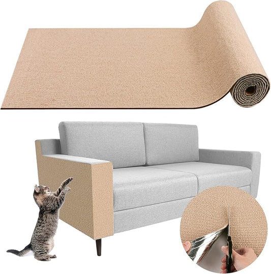 Climbing Cat Scratcher Mat Trimmable Cat Scratching Post Carpet 157.4’’x15.8’’ Self Adhesive Carpet Mat Pad Replacement for Cat Tree Shelves Post Couch Wall Furniture Steps DIY Protector (Beige)