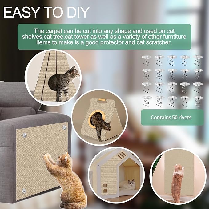 78.7"x15.8" Cat Scratching Mat - Trimmable Self Adhesive DIY Climbing Cat Scratcher Pad for Cat Tree Shelves and Post Cat Scratch Furniture Protector