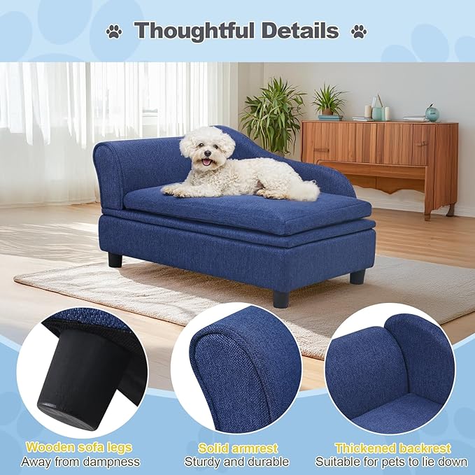 30" L Pet Sofa with Hidden Storage 30lbs, Dog Couch for Small-Sized Dogs and Cats, Soft Tufted Cushion, Blue