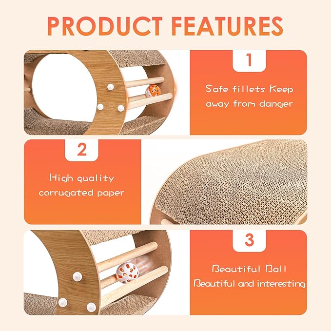 Large Cat Scratcher Bed with Ball Toy - Cat Scratching Cardboard,100% Recycled Paper Cat Scratchers for Indoor Cats and Kitten, Chemical-Free Materials Cat Scratcher Lounge - Cat Scratch Pad