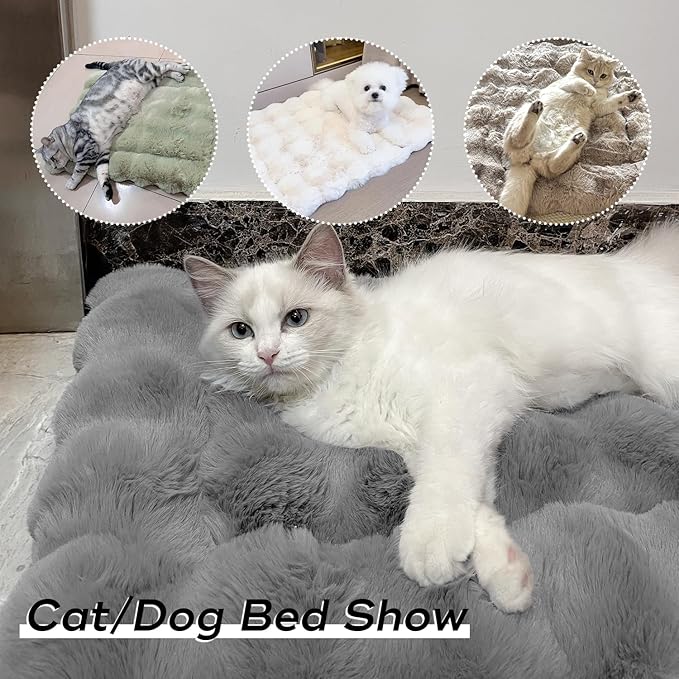 Dog Beds Mats Cat Bed Mat Plush Faux Fur Puppy Pad with Anti-Skid Bottom Cozy Kitten Bed for Carriers/Floor Dog Friendly 35 x 27 Inch Large Coffee