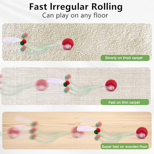 Interactive Cat Toy Balls, Automatic Rolling Cat Ball for Indoor Cats with Bird Chirping Sound & 3 Modes, Rechargeable USB Kitten Toys for Indoor Cats, 2 Fun Flexible Tails Stimulate Hunting Instincts