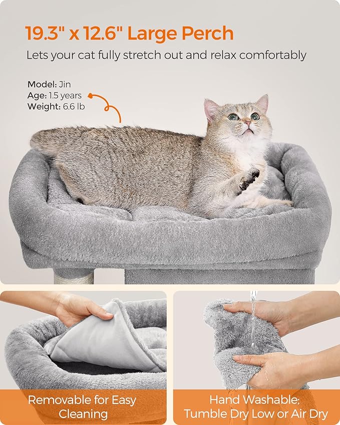 Feandrea Cat Tree, 29.1-Inch Cat Tower, M, Cat Condo for Medium Cats up to 11 lb, Large Cat Perch, 2 Cat Caves, Scratching Post, Light Gray UPCT612W01