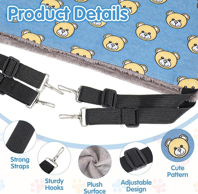 5 Pcs Cat Hammock for Cage Hanging, Breathable Cat Hammock Bed with Adjustable Straps, Soft Double-Sided Pet Hammocks for Cats, Indoor & Outdoor Catio Accessories