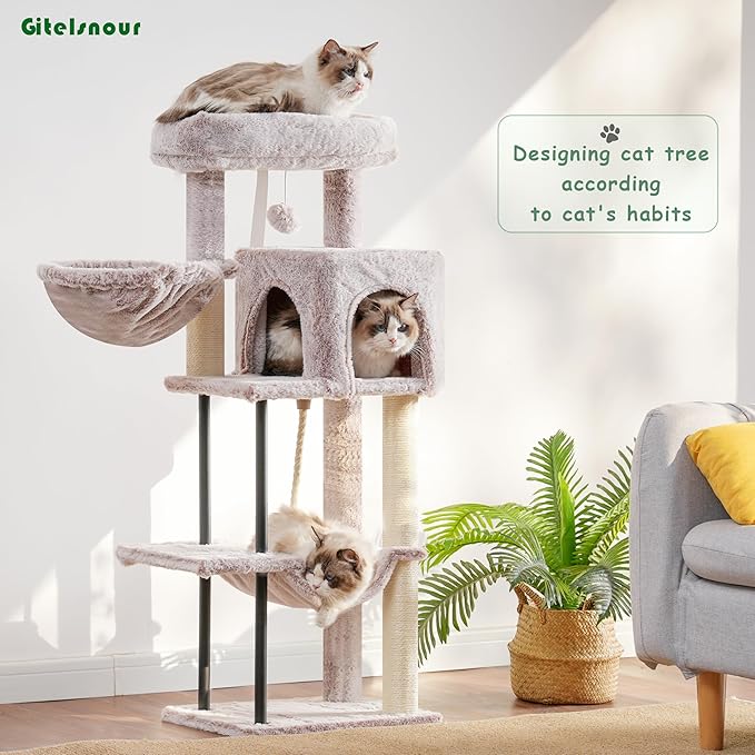 Cat Tree, Cat Tower for Indoor Cats, 43.3 inch Cat Tree Tower with Sturdy Steel Tube, Cat Hammock, Cat Condo for Small Cats and Kittens, Cat Scratching Post, Muchroom GCT004SMU
