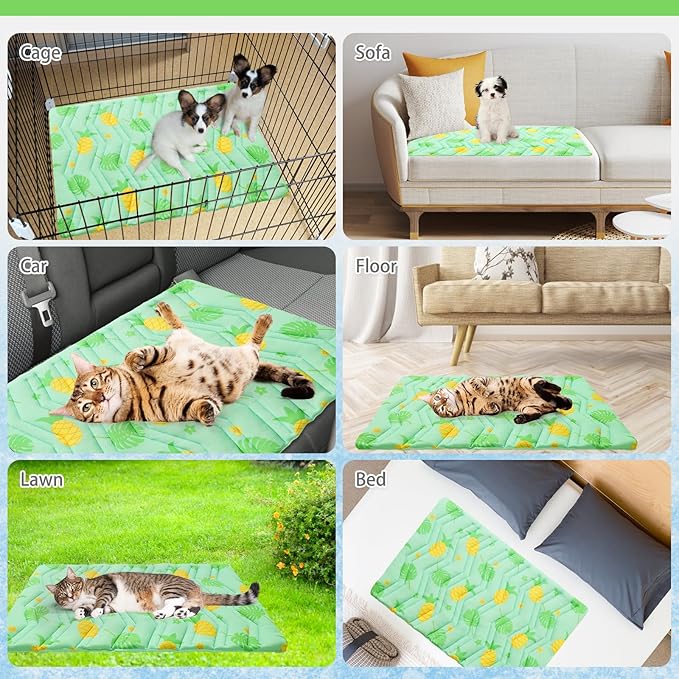 KOOLTAIL Dog Cooling Mat, Upgraded Two Sided Cooling Pad for Dogs Cats Puppy, Soft Pet Sleeping Blanket Keep Cool in Summer with Cute Fruit Pattern, Washable Waterproof for Crate Sofa Bed, Green M