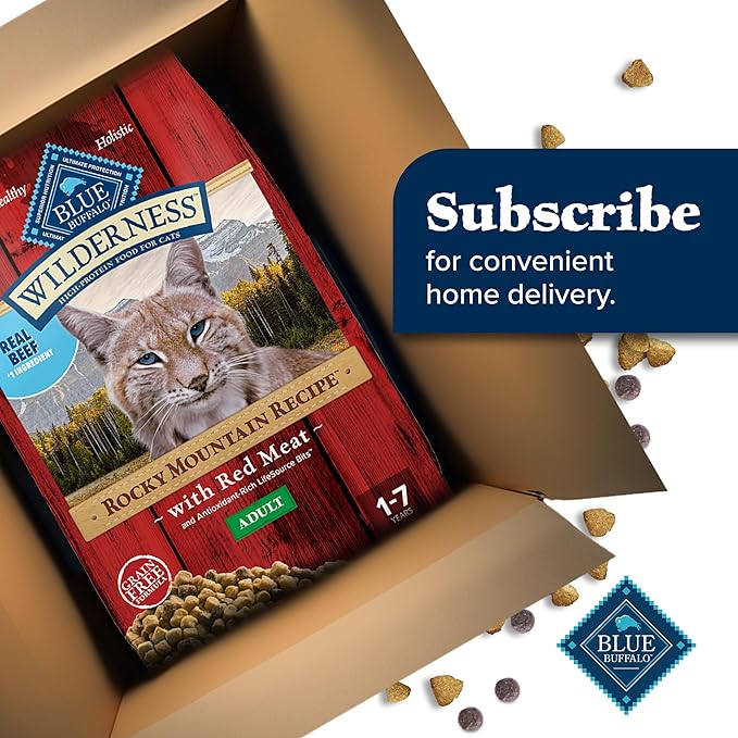 Blue Buffalo Wilderness Adult Dry Cat Food, Rocky Mountain Recipe, Chicken-Free & Grain-Free Recipe Made with Natural Ingredients, Red Meat, 4-lb Bag
