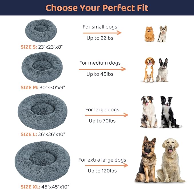 Donut Dog Bed - Premium Comfort for Anxiety Relief - Fluffy & Calming Design with Ultra-Plush Support | Cozy Round Dog Bed with Super Soft Circle Style (Size M Dark Grey)