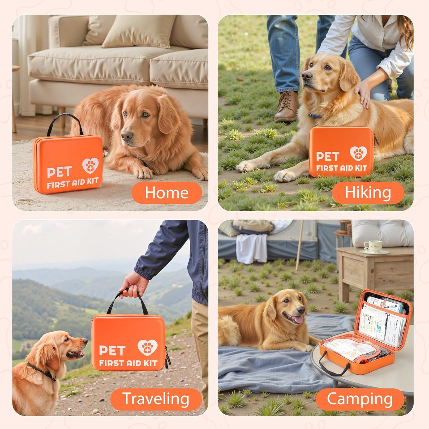 Portable Dog First Aid Kit with Hook - Water Resistant Pouch for Hiking, Camping, Daily Family Use, Travel, Pet Safety, Thoughtful Gift for Pet Owners (81pcs Upgrade Professional Version)