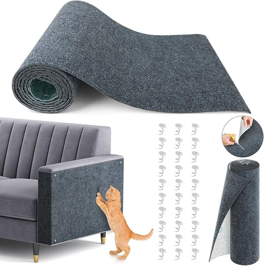 Cat Scratch Couch Furniture Protector, 78.7" x 15.8" Self-Adhesive Cat Scratch Mats, Trimmable DIY Cat Scratcher Pads for Wall, Couch Corner, Cat Tower and Replacement Pads (Gray)