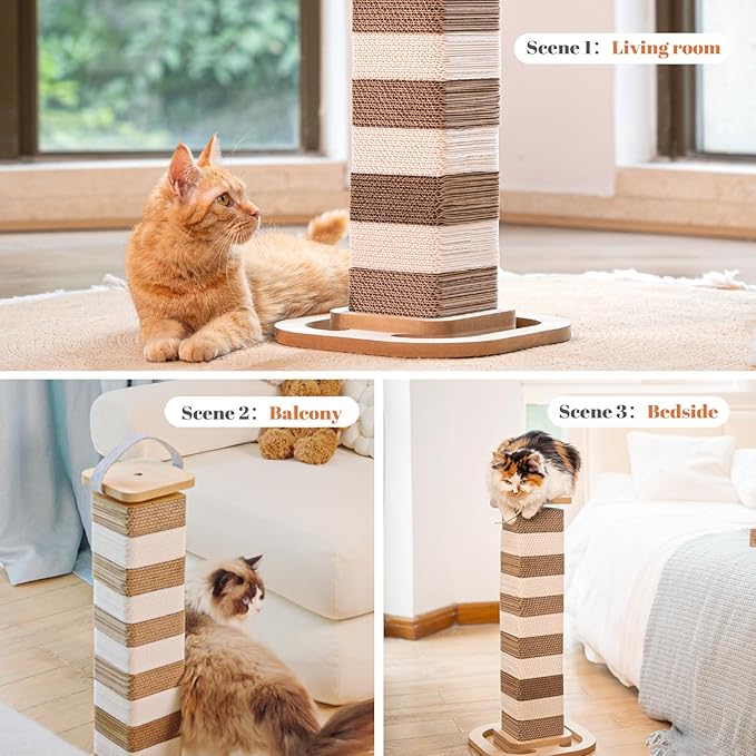 Cardboard Cat Scratching Post 24.2 Inch, Cat Scratcher for Indoor Cats Scratch Board for Kittens or Smaller Cats