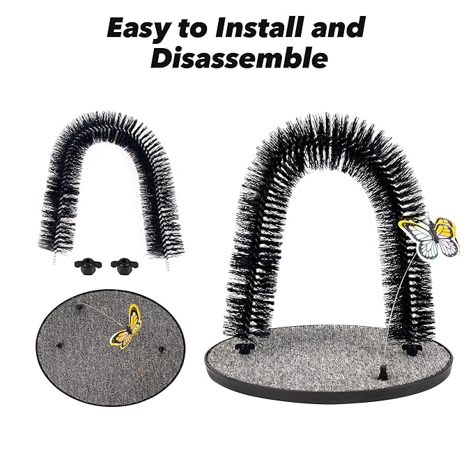 Pet Prime 2in1 Cat Arch Self Groomer for Indoor Cats, Back Scratcher Grooming Massage Brush With Sturdy Scratching Pad, Durable Brusher and Butterfly Toy