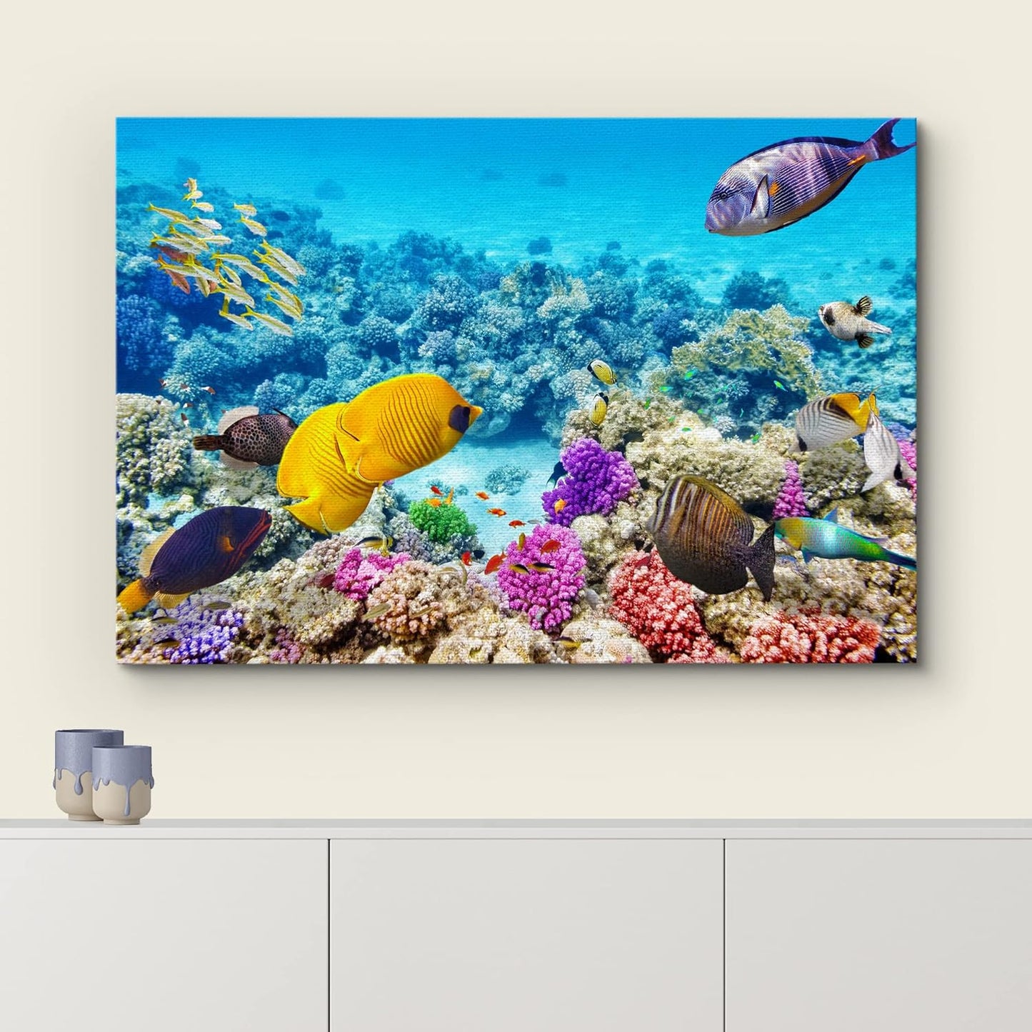 wall26 Canvas Print Wall Art Vibrant Teal Underwater Fish Coral Reef Nature Animals Photography Realism Rustic Scenic Landscape Wilderness Earth Colorful for Living Room, Bedroom, Office - 16"x24"
