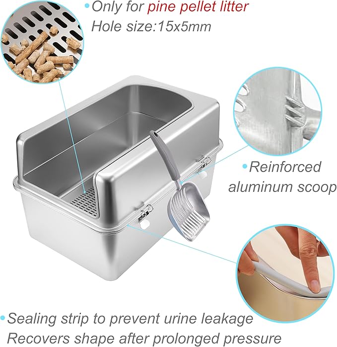 8" Sifting Cat Litter Box with Lid for Pine Pellets