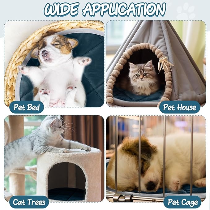 2 Pcs Cat Heating Pad Round 16 Inch Self Heating Cat Mat Washable Heated Bed Anti Slip Warming Pad Pet Bed Mat for Kennel Dog Crate Indoor Outdoor(Blue,16 Inch)