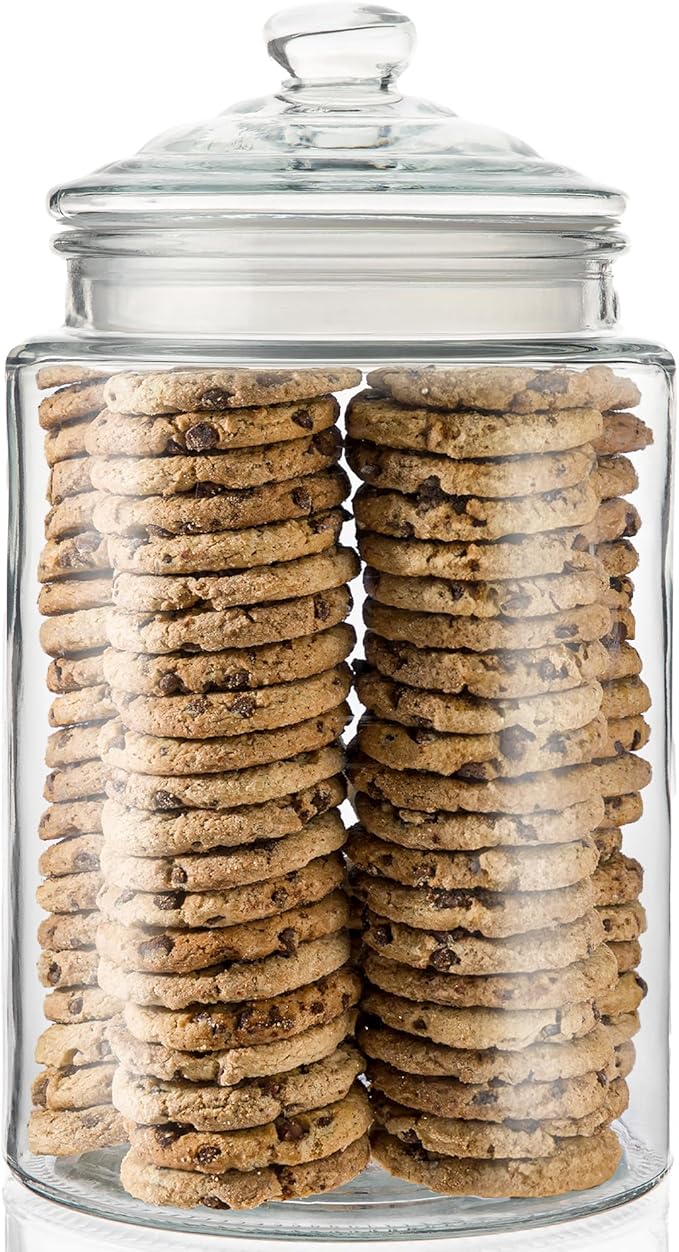 2-Gallon Tall Glass Cookie Jar with Airtight Lid – Large Kitchen Canister for Cookies, Sugar, Flour, and Dog Treats
