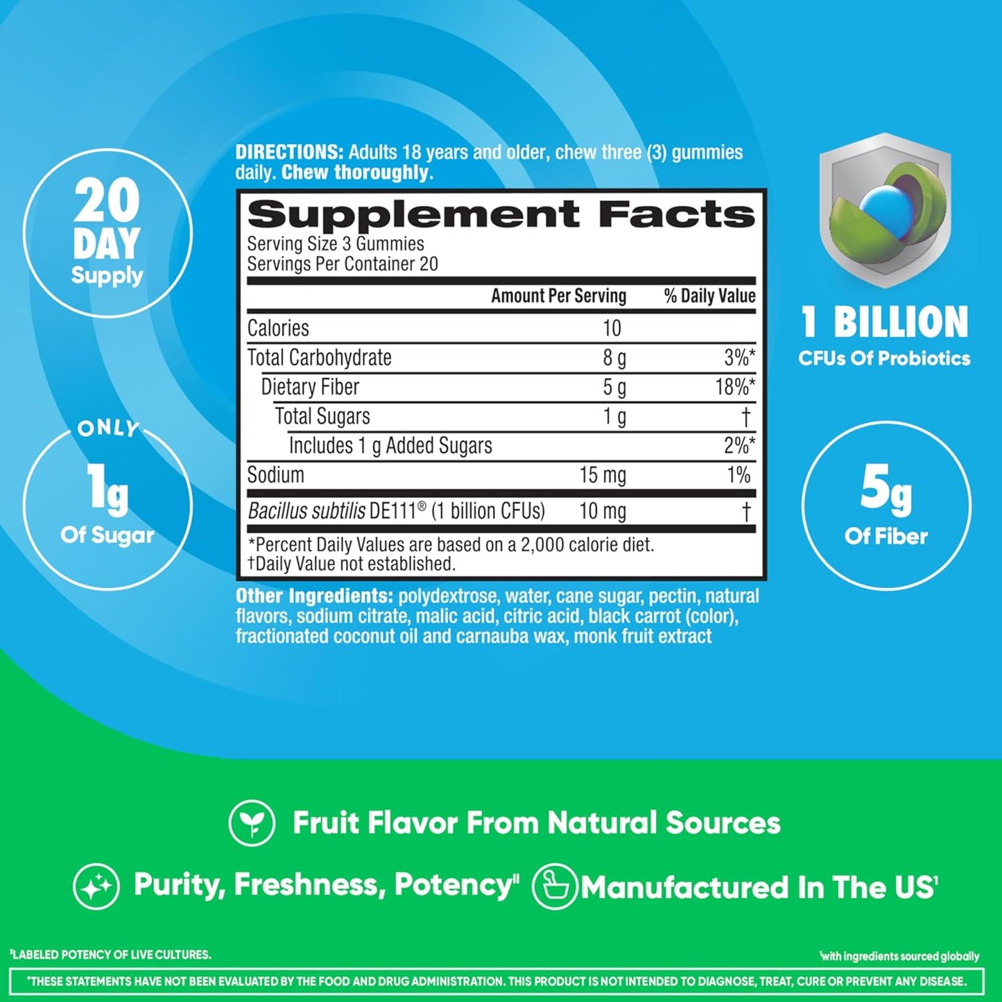 Digestive Advantage Prebiotic Fiber Gummies + Probiotics for Gut Health, 5g Prebiotic Fiber Plus 1 Billion CFU Probiotic, Supports Digestive Health & Regularity, (60ct Bottle) Strawberry Flavor*