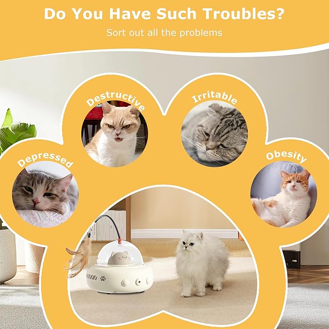 hooroor 2-in-1 UFO Laser Cat Toy – Automatic Motion with Feather, Rechargeable Smart Sensor Interactive Toy for Indoor Cats & Dogs, Fun Exercise & Play, Perfect Pet Gift