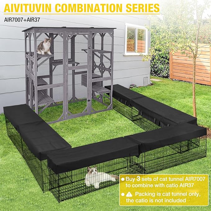 Aivituvin Cat House Outdoor Catio Kitty Enclosure with Super Large Enter Door,Wooden Cat Cage Condo Indoor Playpen with Platforms,Small House 71 Inch