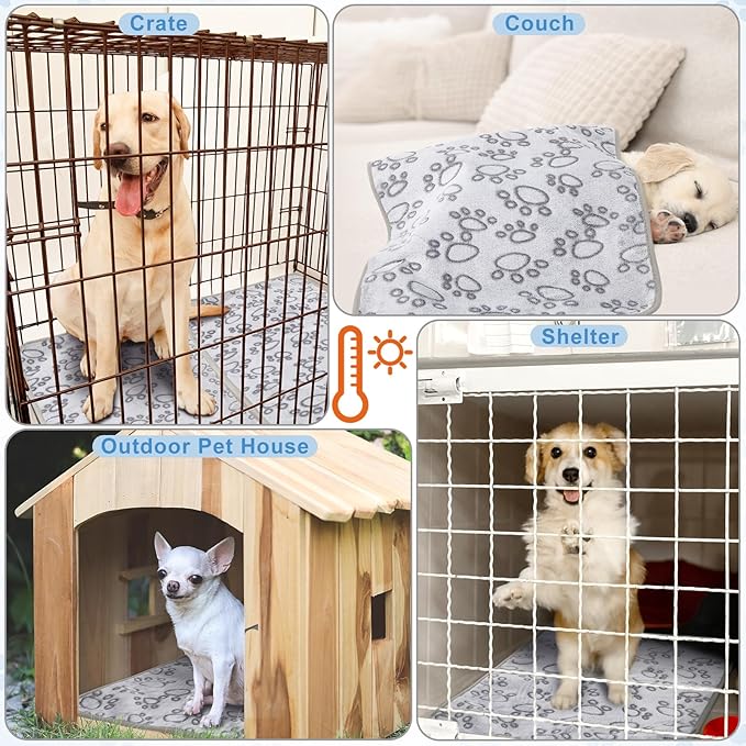 2 Pcs Warming Cat Pad Reflects Heating Dog Crate Self Warming Pad Gray Nursing Cat Blankets Bed Mat for Newborn Kittens Puppies Elder Dog Washable(Paw Print,24 x 18)