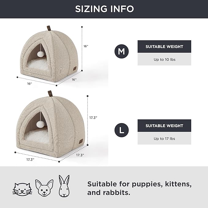 Bedsure Cat Beds for Indoor - 2 in 1 Cat Cave House Tent for Kittens and Small Pets with Removable Washable Cushioned Pillow, Foldable Kitten Hideaway with Non-Slip Bottom, Khaki, 16 inches