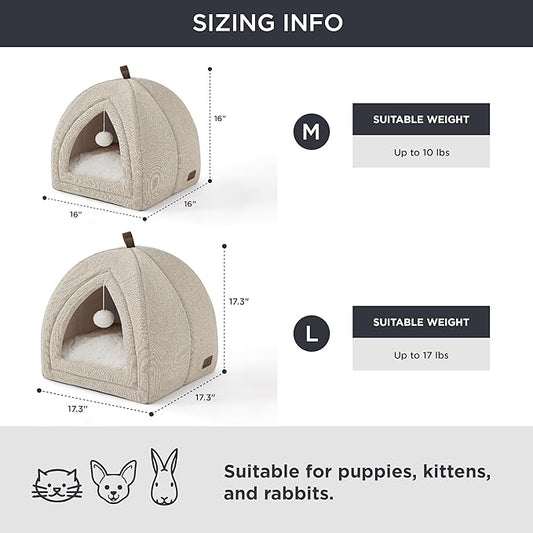 Bedsure Cat Beds for Indoor - 2 in 1 Cat Cave House Tent for Kittens and Small Pets with Removable Washable Cushioned Pillow, Foldable Kitten Hideaway with Non-Slip Bottom, Khaki, 16 inches