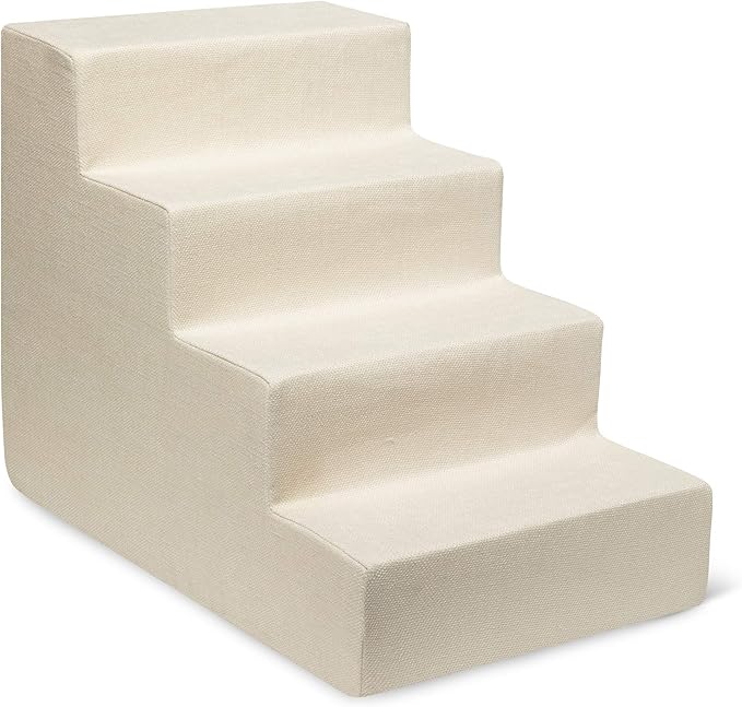 Best Pet Supplies Dog Stairs & Steps - CertiPur-US Made in USA Foam Steps for Small Dogs & Cats, Non-Slip Indoor Balanced Pet Step Support, Dog Ramp, No Assembly, Ivory, 4-Step (18-inch Height).