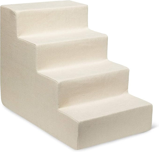 Best Pet Supplies Dog Stairs & Steps - CertiPur-US Made in USA Foam Steps for Small Dogs & Cats, Non-Slip Indoor Balanced Pet Step Support, Dog Ramp, No Assembly, Ivory, 4-Step (18-inch Height).