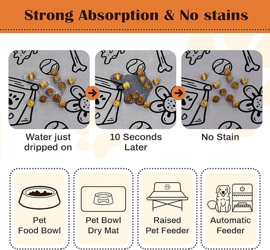 Pet Feeding Mat for Floors Waterproof Dog Mat for Food and Water Absorbent Quick Dry Non Slip mat for Cat Bowls