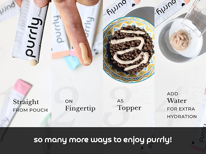 Purrly Hydrating Wet Cat Treat Snack Topper Creamy Purée Human-Grade Chicken Breast & Salmon with Omega-3 & 6 for Skin & Coat (30 Count) Healthy Lickable Squeeze Soft Snack