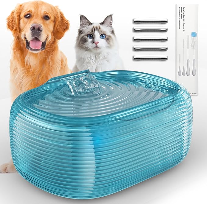 JMICOW 10L/2.6Gal/338oz Dog Water Fountain for Large Dogs, Dog Fountain Water Bowl, Pet Water Fountain with 5 Replacement Filters and 4 Cleaning Brushes (Blue)