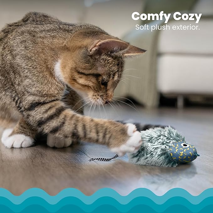 Catstages Nighttime Cuddle Plush Cat Toy with Catnip and Glow Details, Blue - Soft, Comfortable, Quiet