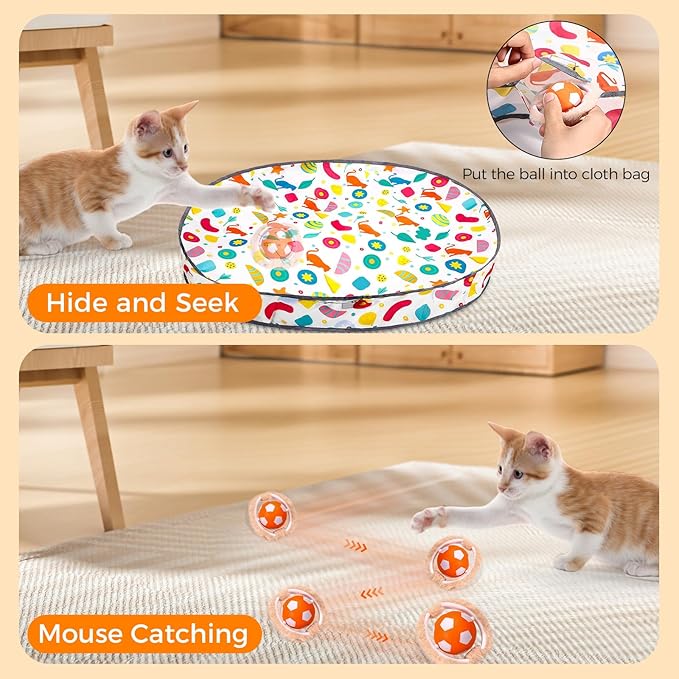 VIWIK Interactive Cat Toys for Indoor Cats, Hide and Seek Mouse Catching Game Cat Ball Toy, Automatic Motion Activated Kitten Toys, Low Noise Fast Rolling Ball in Play Mat for Bored Adult Cats