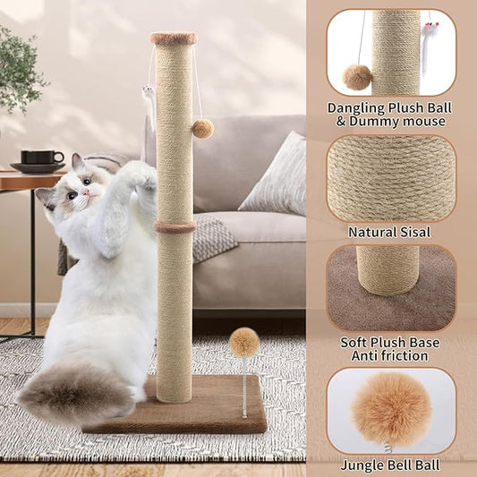 36'' Tall Cat Scratching Post, Large Sisal Scratch Post for Indoor Cats, Sturdy Cat Scratcher Tower, Vertical Cat Scratch Pole, Modern Cat Furniture for Kittens & Adult Cats (Brown)