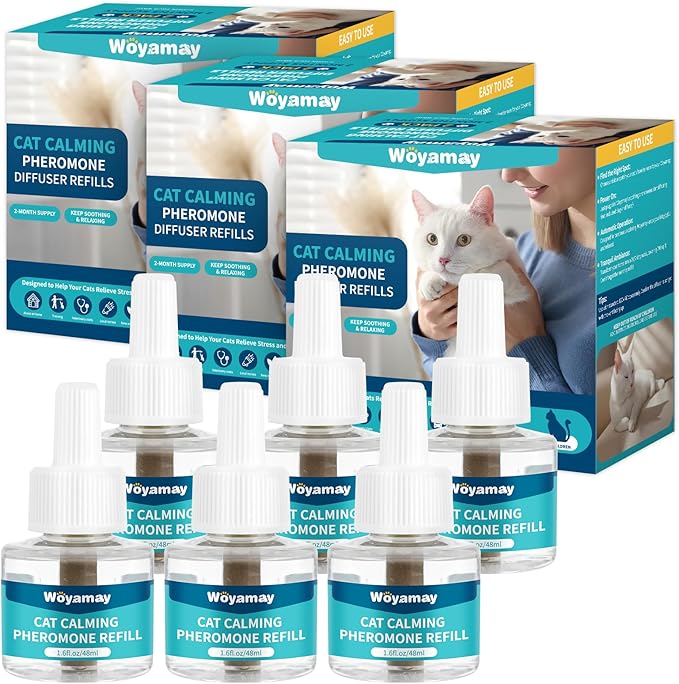 Cat Calming Diffuser Refills - 6 Pack Cat Pheromones Calming Diffuser for Cat Anxiety Relief, Cat Pheromone Diffuser, 180 Days Pheromone Diffuser to Calm Cats, Fits All Common Diffuser Heads