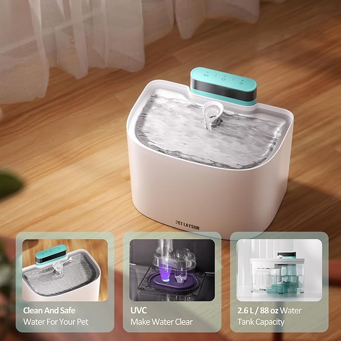 PET LAYSON Pumpless Cat Water Fountain, App Remote Control Smart Cordless Rechargeable Battery Operated, 3.6L/122oz 2.4G Wi-Fi Dog Water Dispenser, 2 Filters,2 Nozzles(Pink, M1 Pro)