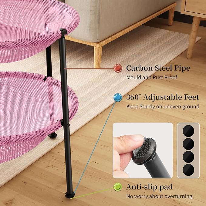 Double Cat Bed Pink, Breathable Pet Bed for 2 Cats with 4 Adjustable Feet & Anti-Slip Mats, Easy Assembly Cat Hammock for Multi-cat Household, Indoors & Outdoors, 22.8 in x18.7 in x 18.7 in