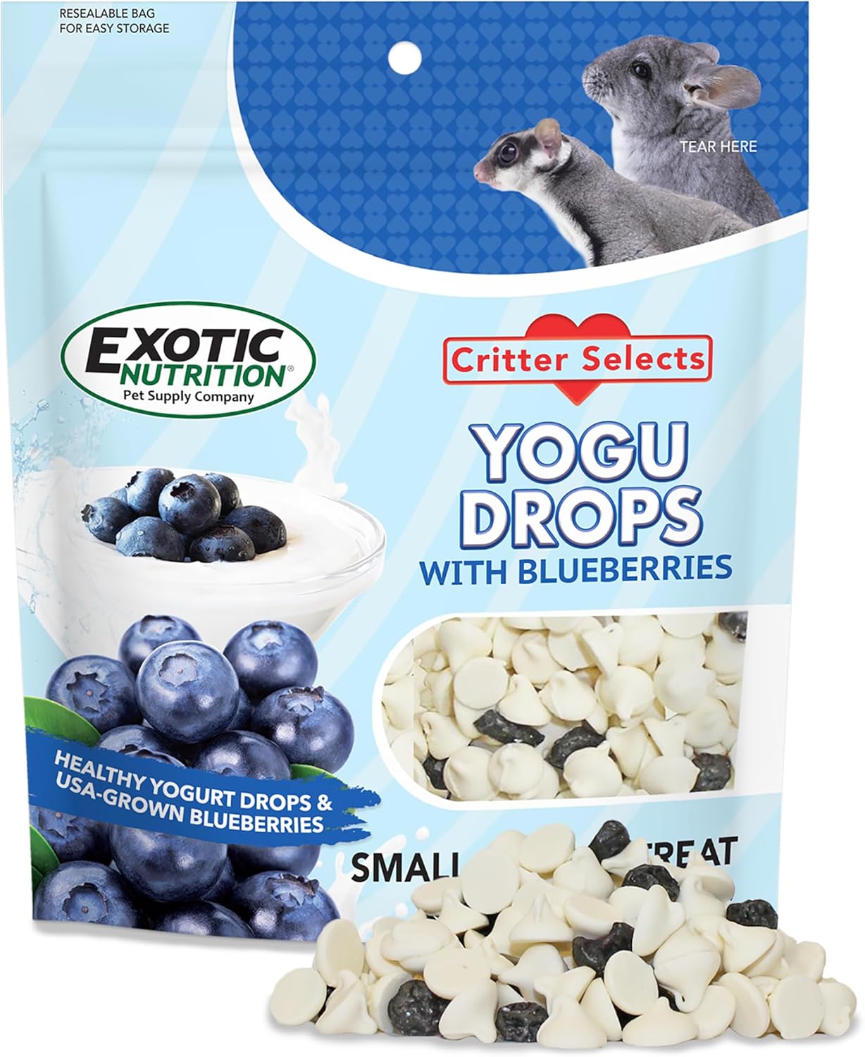 Yogu Drops With Blueberry - Healthy Natural Fruit & Yogurt Treat - For Sugar Gliders, Rats, Chinchillas, Ferrets, Parrots, Hamsters, Hedgehogs, Guinea Pigs, Rabbits & Small Pets (4.25 Ounce)