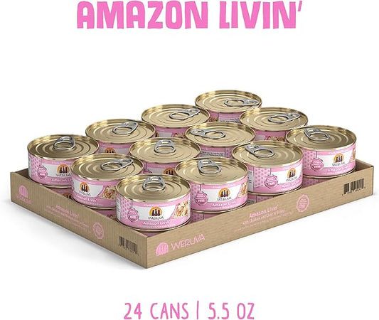 Weruva Classic Cat Food, Amazon Livin' with Chicken Breast & Chicken Liver in Gravy, 5.5oz Can (Pack of 24)