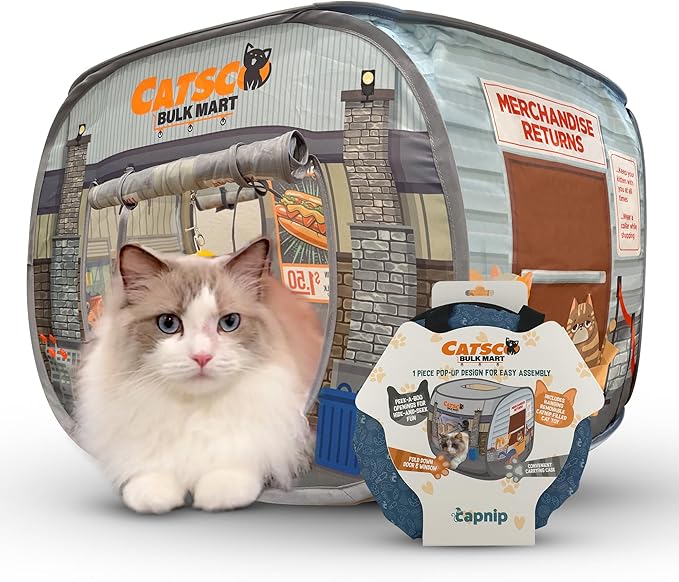 Capnip Cat House & Tent for Indoor Cats – Pop-Up Cat Tent House with Catnip Toy, Shopping Mart Theme for Cats & Kittens, Catsco Bulkmart