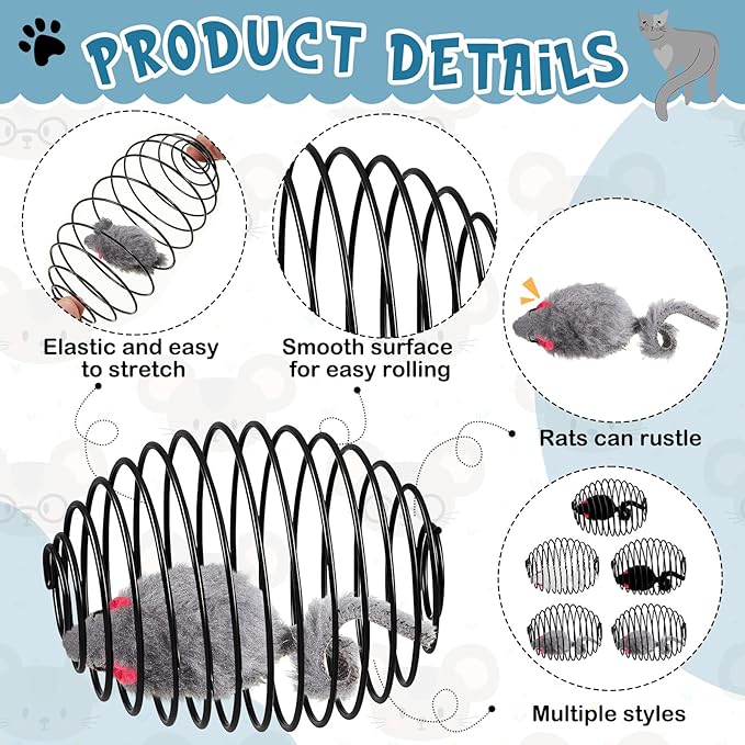 Jecery 5 Pcs Cat Spring Balls Stretchable Springs Toys Rolling Balls Colorful Playful Coils Interactive Spring Action Toy Caged Rats for Kitten Cat Pet Supplies Indoor (Mouse,Black)